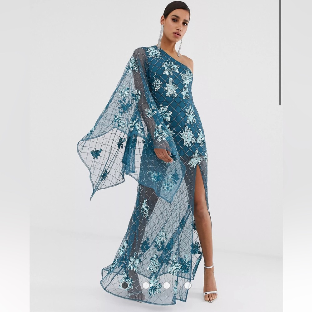 Missguided ASOS Peace and Love one shoulder maxi dress with embellishment